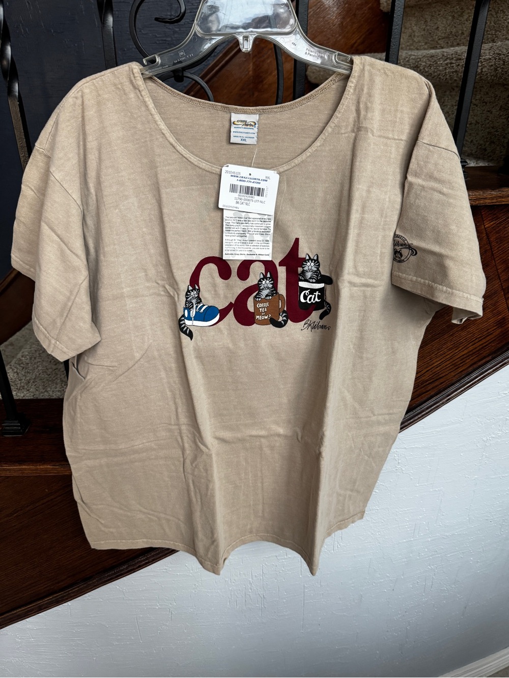 NEW NWT XXL B. Kliban Hawaii Crazy Shirts Hawaii Cat Tee Coffee Sneaker Shirt
